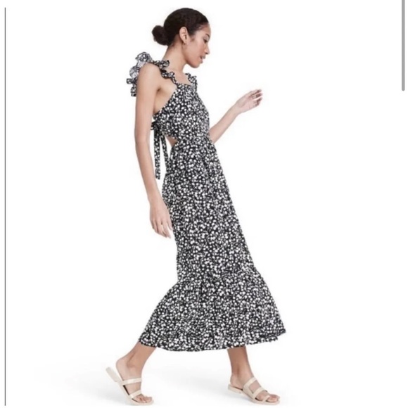 RIXO Dresses Nwt Rixo Target Black White Floral Ruffle Sleeve Cut